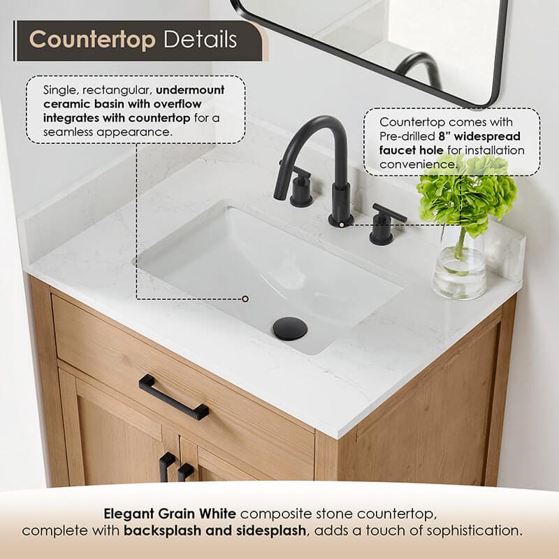 Altair Gavino 30 inch Single Bathroom Vanity with Top Light Brown Countertop