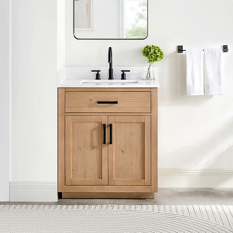 Altair Gavino 30 inch Single Bathroom Vanity with Top Light Brown Front View