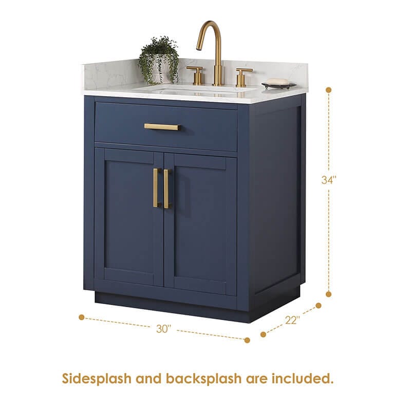 Altair Gavino 30 inch Single Bathroom Vanity with Top Royal Blue Back Splash
