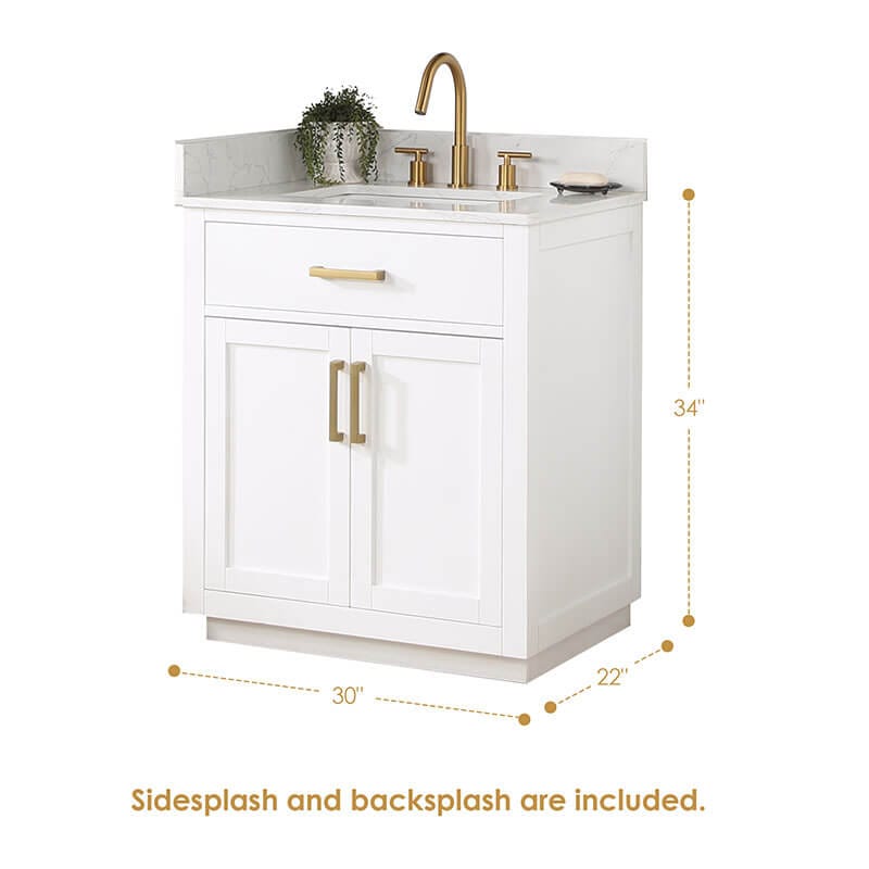 Altair Gavino 30 inch Single Bathroom Vanity with Top White Back Splash