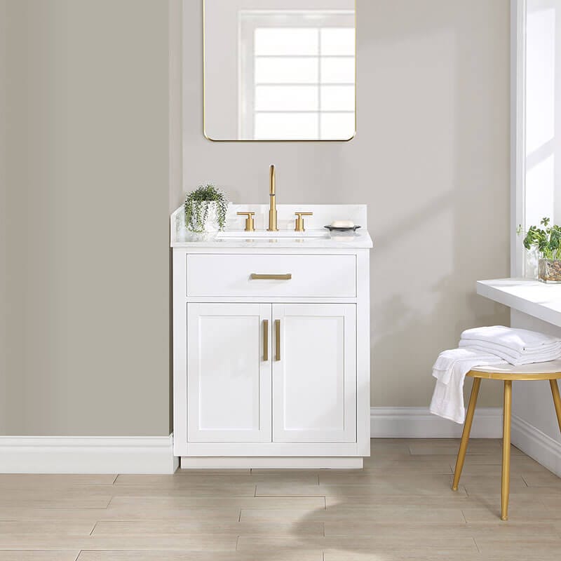 Altair Gavino 30 inch Single Bathroom Vanity with Top White Front View