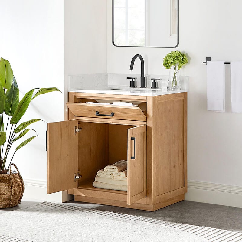 Altair Gavino 30 Single Bathroom Vanity with Top Light Brown Open