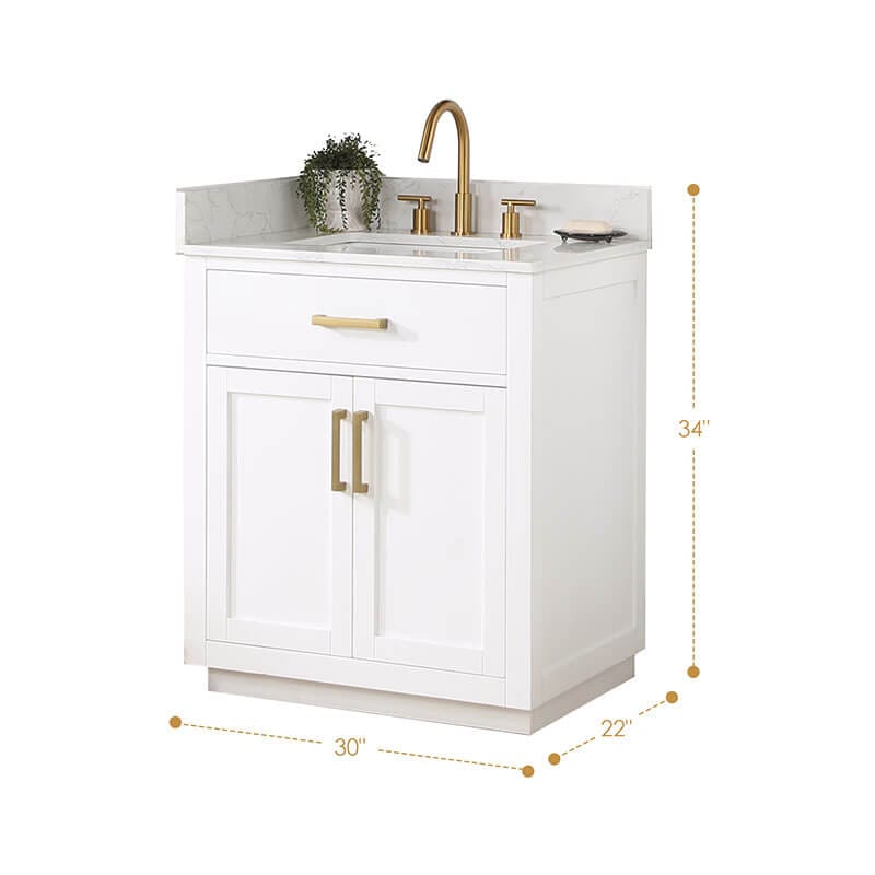 Altair Gavino 30 Single Bathroom Vanity with Top White Dimension