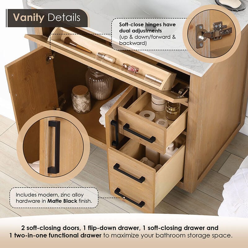 Altair Gavino 36 Inch Single Bathroom Vanity With Top Hardware