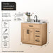 Altair Gavino 36 inch Single Bathroom Vanity with Top Light Brown Dimension