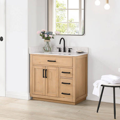 Altair Gavino 36 Single Bathroom Vanity with Top Light Brown Corner View