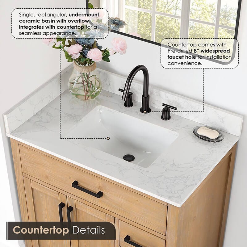 Altair Gavino 36 Single Bathroom Vanity with Top Light Brown Countertop