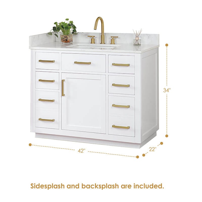 Altair Gavino 42 inch Single Bathroom Vanity with Top White Dimensions