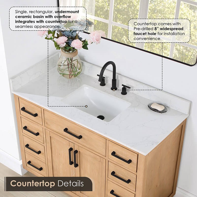 Altair Gavino 48 inch Single Bathroom Vanity with Top Light Brown Countertop