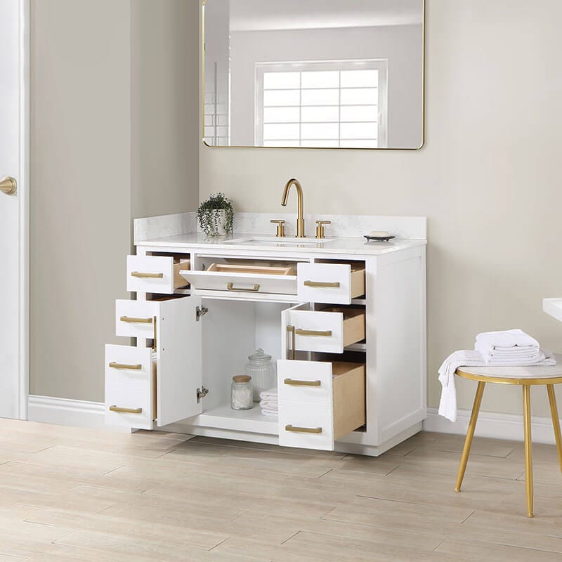 Altair Gavino 48 inch Single Bathroom Vanity with Top White Drawer