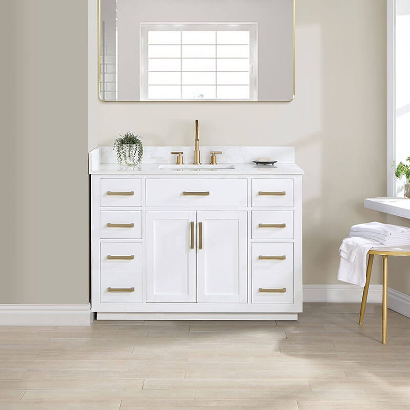 Altair Gavino 48 inch Single Bathroom Vanity with Top White Front View
