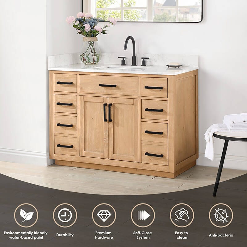 Altair Gavino 48 Single Bathroom Vanity with Top Light Brown Features