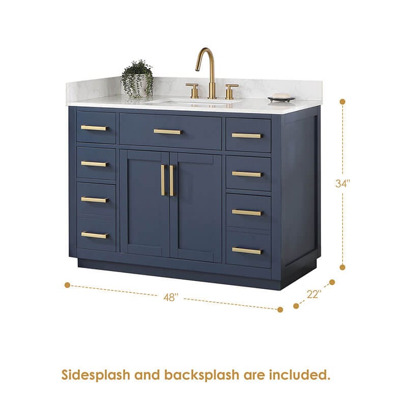 Altair Gavino 48 Single Bathroom Vanity with Top Royal Blue Dimensions