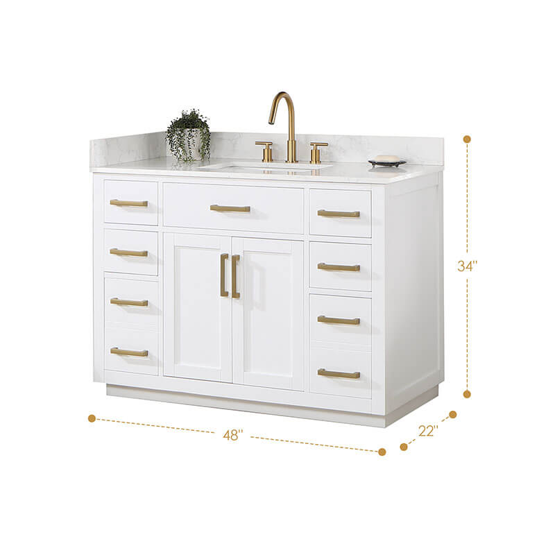 Altair Gavino 48 Single Bathroom Vanity with Top White Dimension