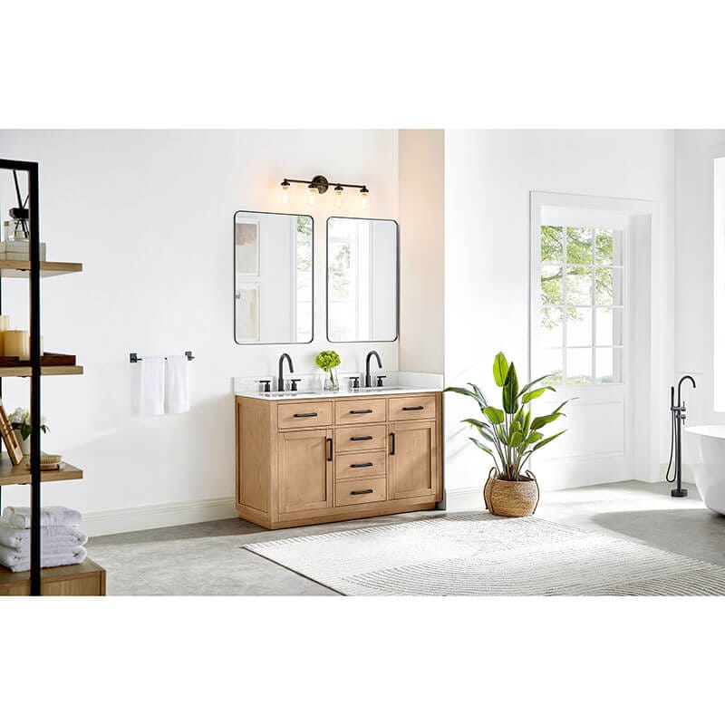Altair Gavino 54 Double Bathroom Vanity with Top Light Brown Corner View