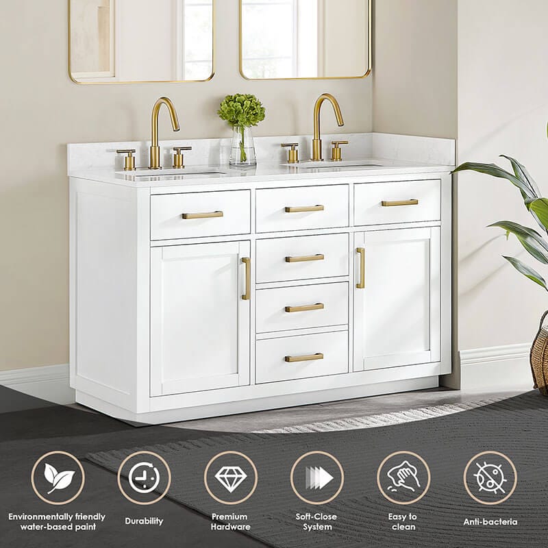 Altair Gavino 54 Double Bathroom Vanity with Top White Features