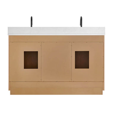 Altair Gavino 54 inch Double Bathroom Vanity with Top Light Brown Back View