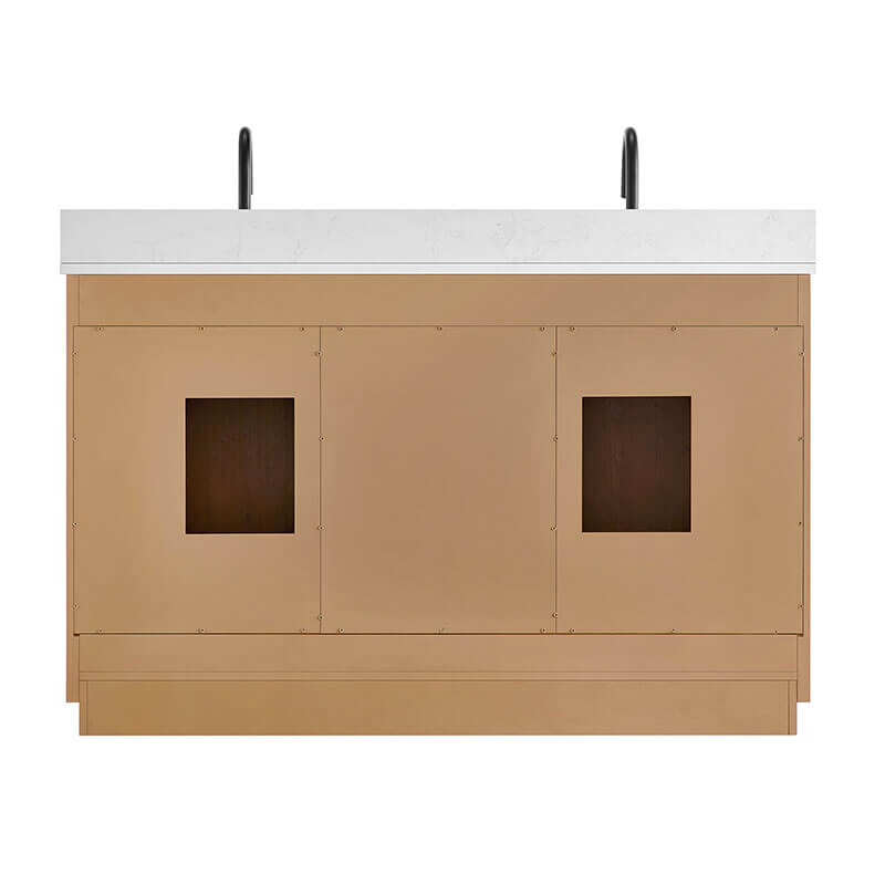 Altair Gavino 54 inch Double Bathroom Vanity with Top Light Brown Back View