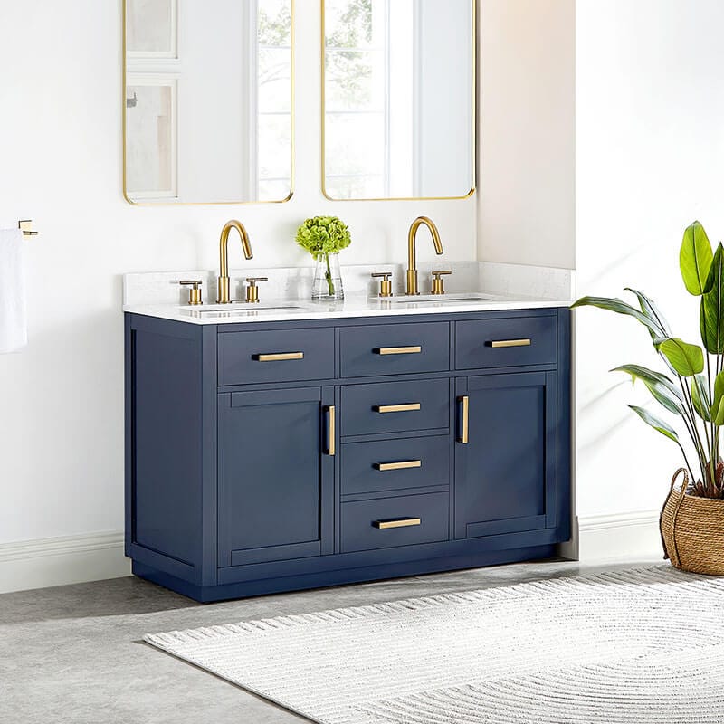 Altair Gavino 54 inch Double Bathroom Vanity with Top Royal Blue Corner View
