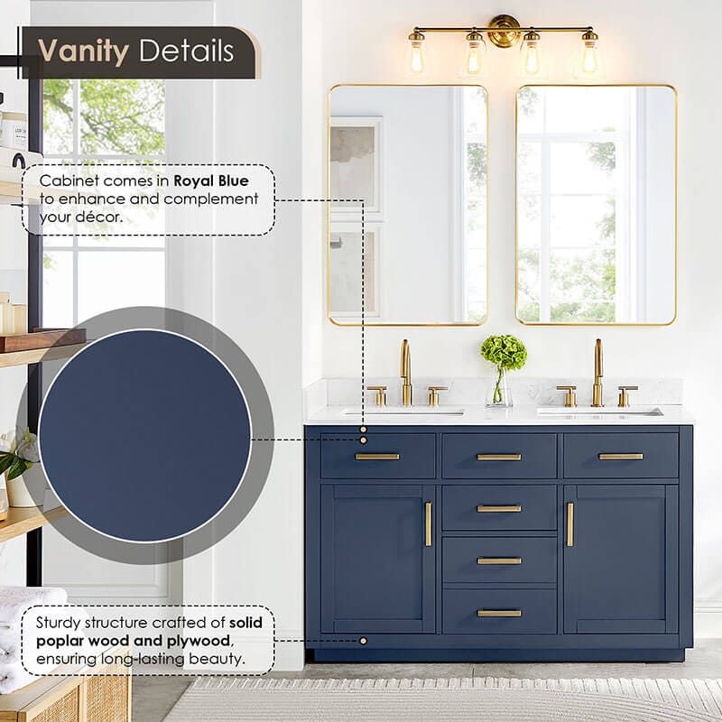 Altair Gavino 54 inch Double Bathroom Vanity with Top Royal Blue Front View Detail