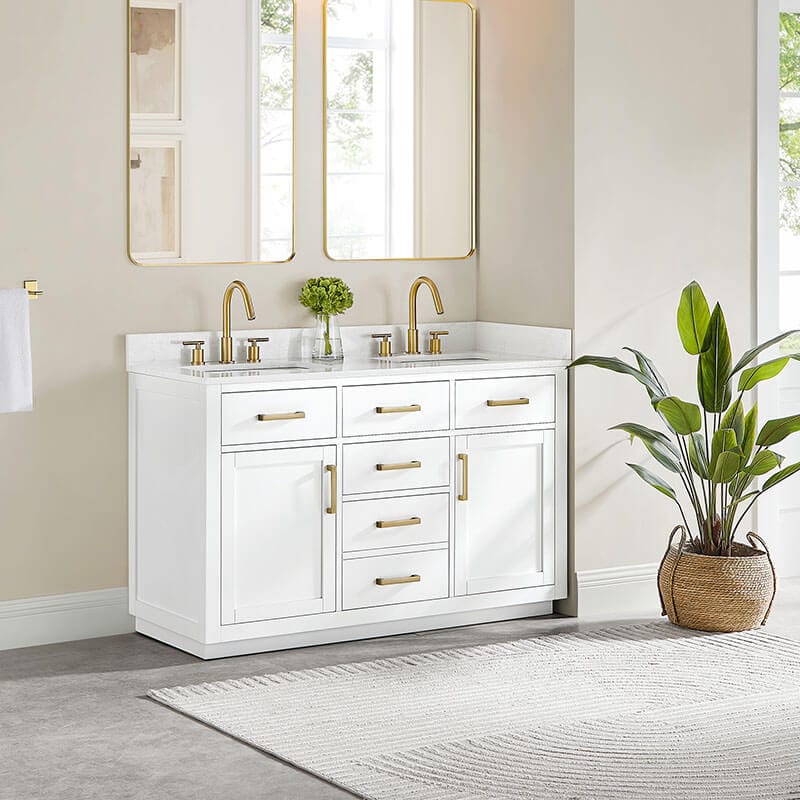 Altair Gavino 54 inch Double Bathroom Vanity with Top White Corner View