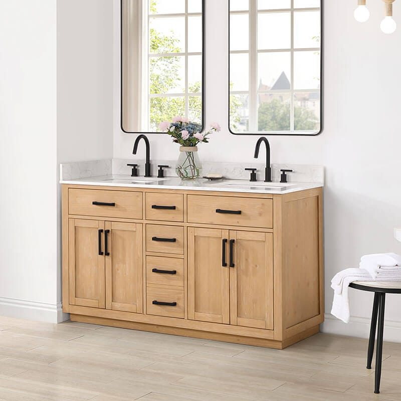 Altair Gavino 60 Double Bathroom Vanity with Top Light Brown Corner View