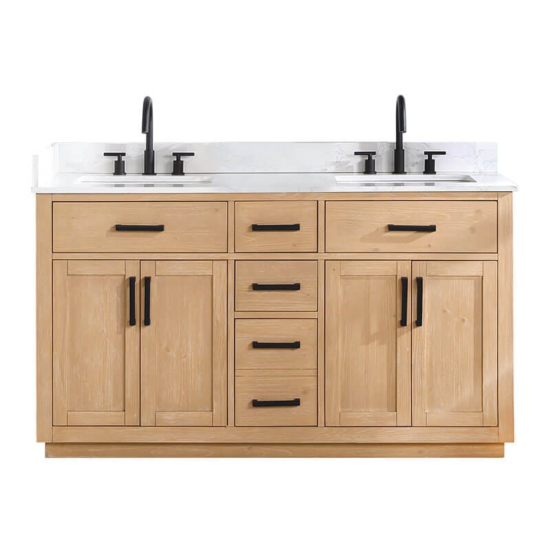 Altair Gavino 60 Double Bathroom Vanity with Top Light Brown Front View