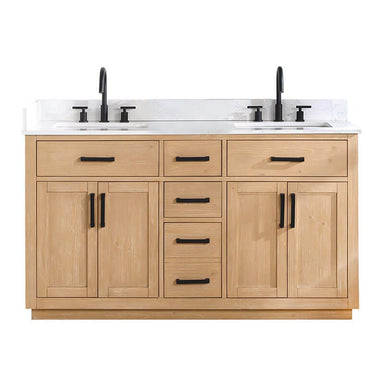 Altair Gavino 60 Double Bathroom Vanity with Top Light Brown Front View