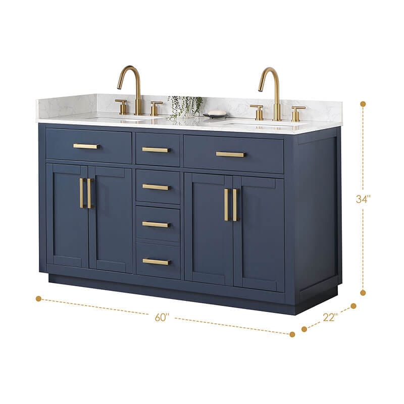 Altair Gavino 60 Double Bathroom Vanity with Top Royal Blue Dimension