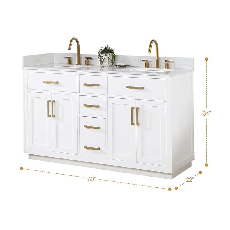 Altair Gavino 60 Double Bathroom Vanity with Top White Dimension