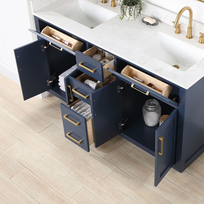 Altair Gavino 60 inch Double Bathroom Vanity with Top Royal Blue Drawers
