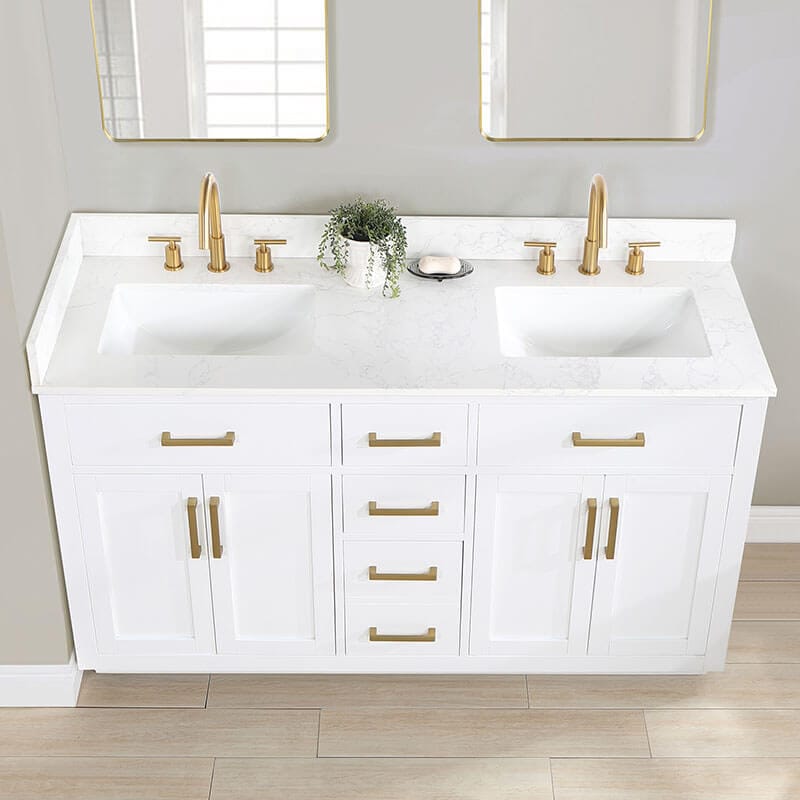 Altair Gavino 60 inch Double Bathroom Vanity with Top White Front Top View