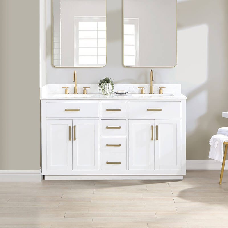 Altair Gavino 60 inch Double Bathroom Vanity with Top White Front View