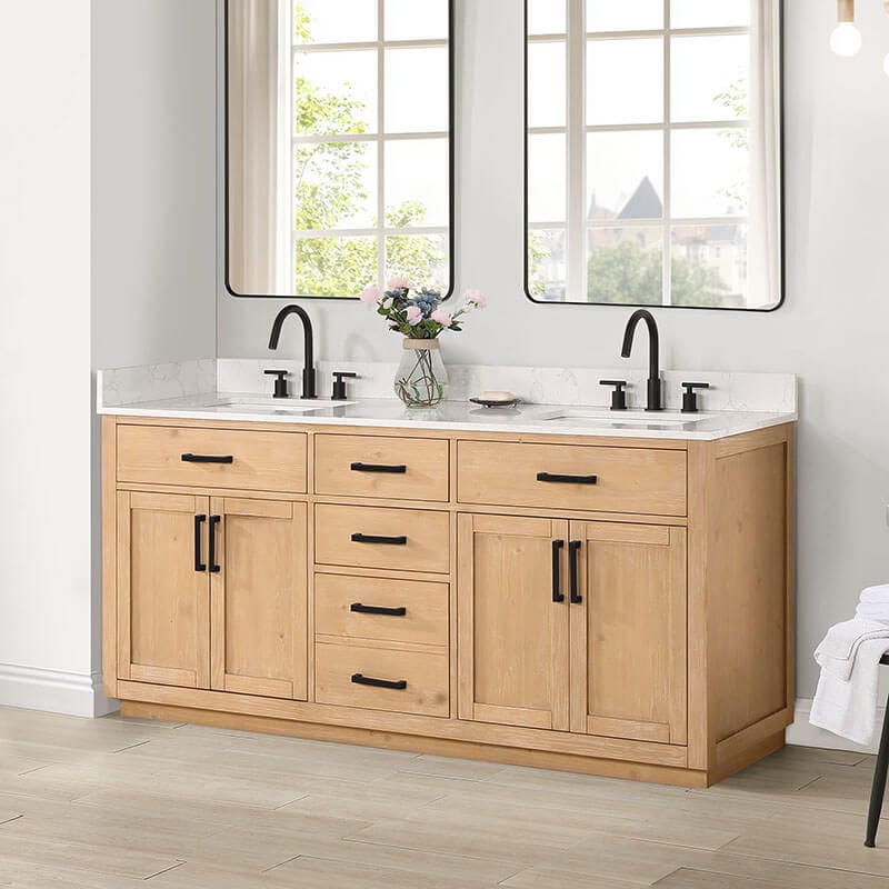 Altair Gavino 72 Double Bathroom Vanity with Top Ligth Brown Corner View
