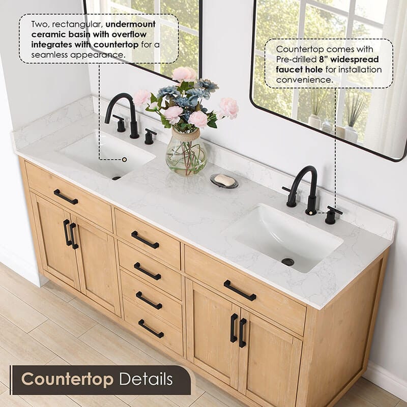 Altair Gavino 72 Double Bathroom Vanity with Top Ligth Brown Countertop