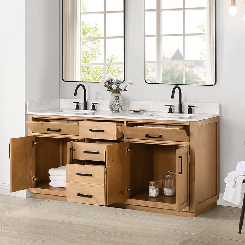 Altair Gavino 72 inch Double Bathroom Vanity with Top Ligth Brown Open