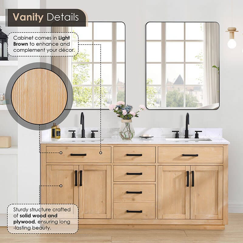 Altair Gavino 72 inch Double Bathroom Vanity with Top Ligth Brown