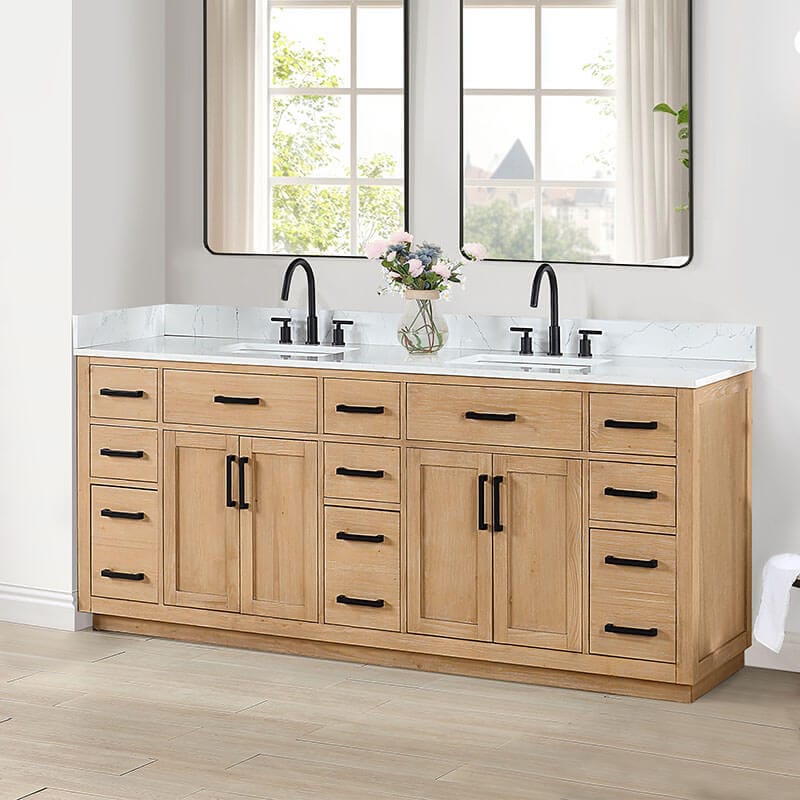 Altair Gavino 84 Double Bathroom Vanity with Top Light Brown Corner View