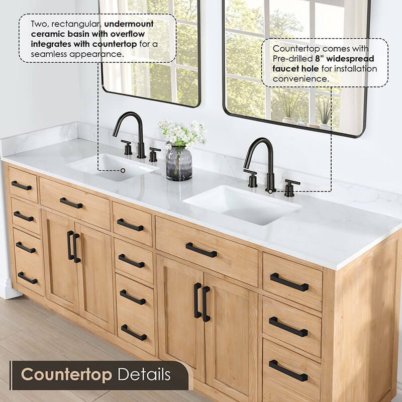 Altair Gavino 84 Double Bathroom Vanity with Top Light Brown Countertop Option