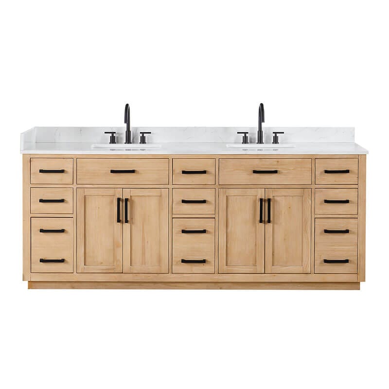 Altair Gavino 84 Double Bathroom Vanity with Top Light Brown Front View