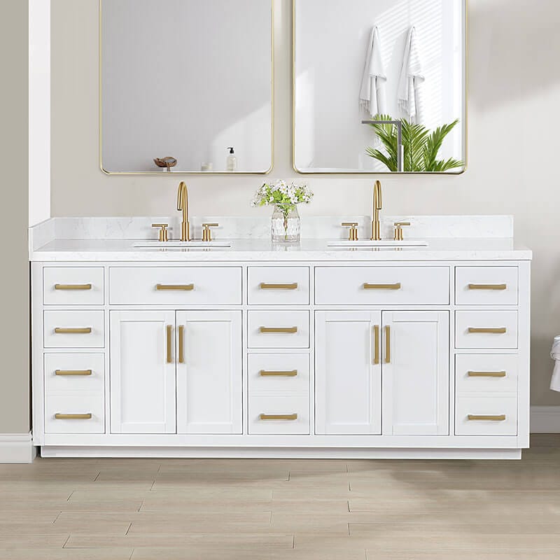 Altair Gavino 84 Double Bathroom Vanity with Top White Front View