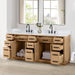 Altair Gavino 84 inch Double Bathroom Vanity with Top Light Brown Corner View Open Drawer