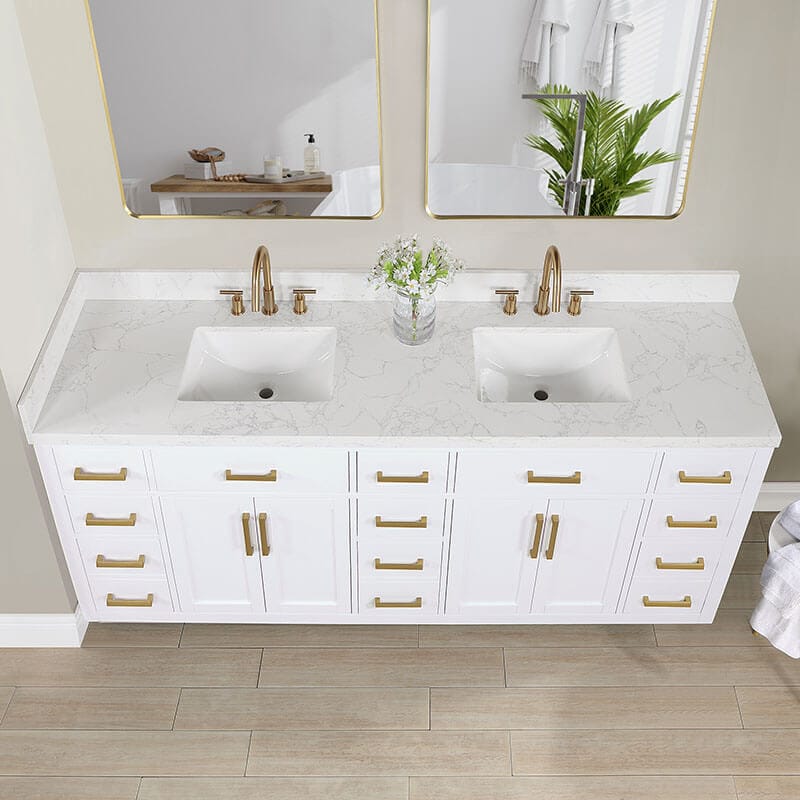 Altair Gavino 84 inch Double Bathroom Vanity with Top White Front View Countertop