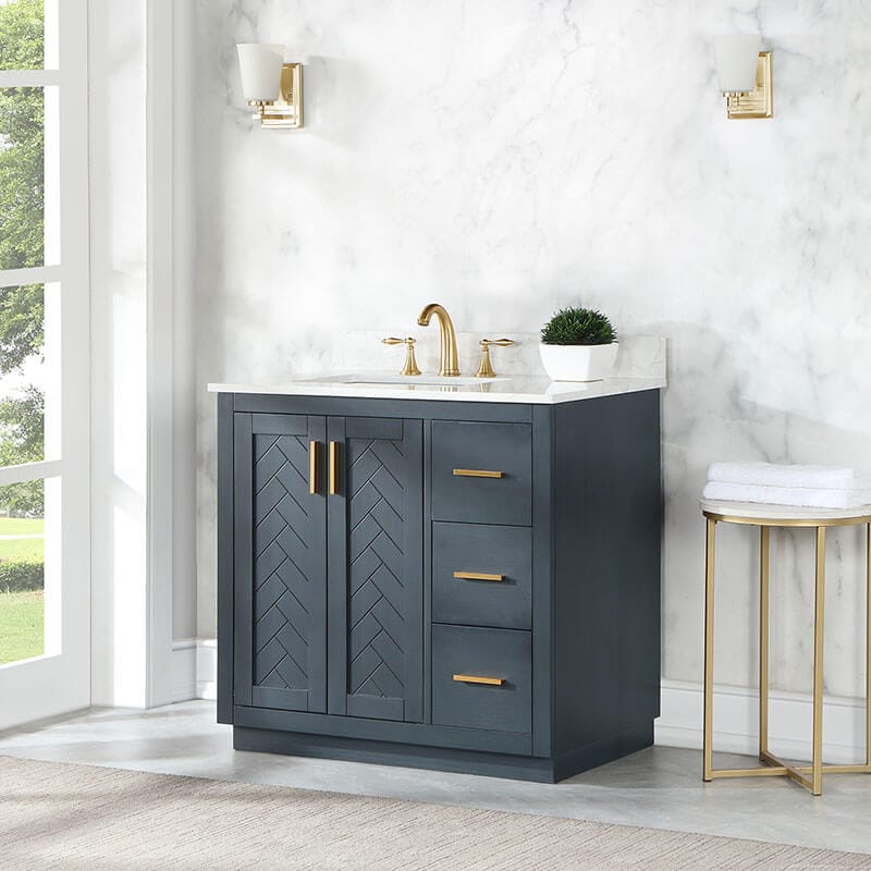 Altair Gazsi 36 inch Single Bathroom Vanity with Top Classic Blue Corner View