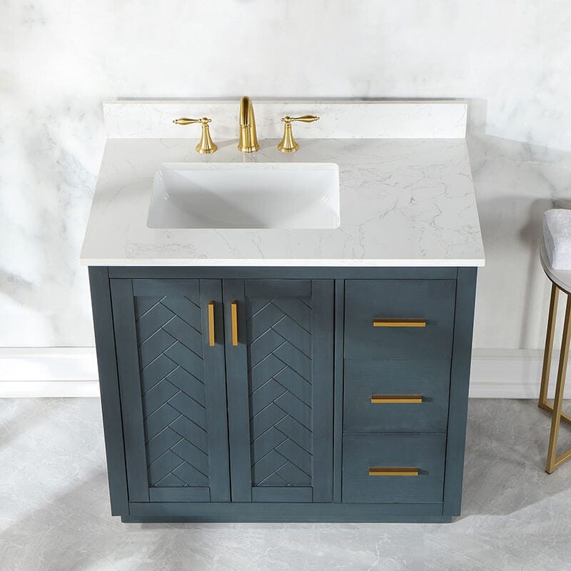 Altair Gazsi 36 Single Bathroom Vanity with Top Classic Blue Front View Countertop