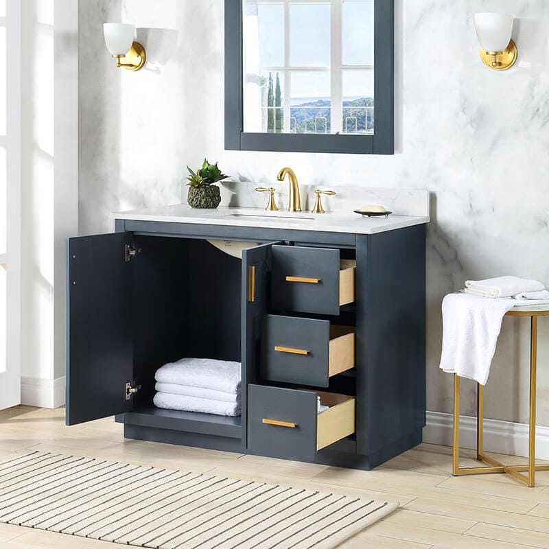 Altair Gazsi 42 Single Bathroom Vanity with Top Charcoal Blue Open Drawer