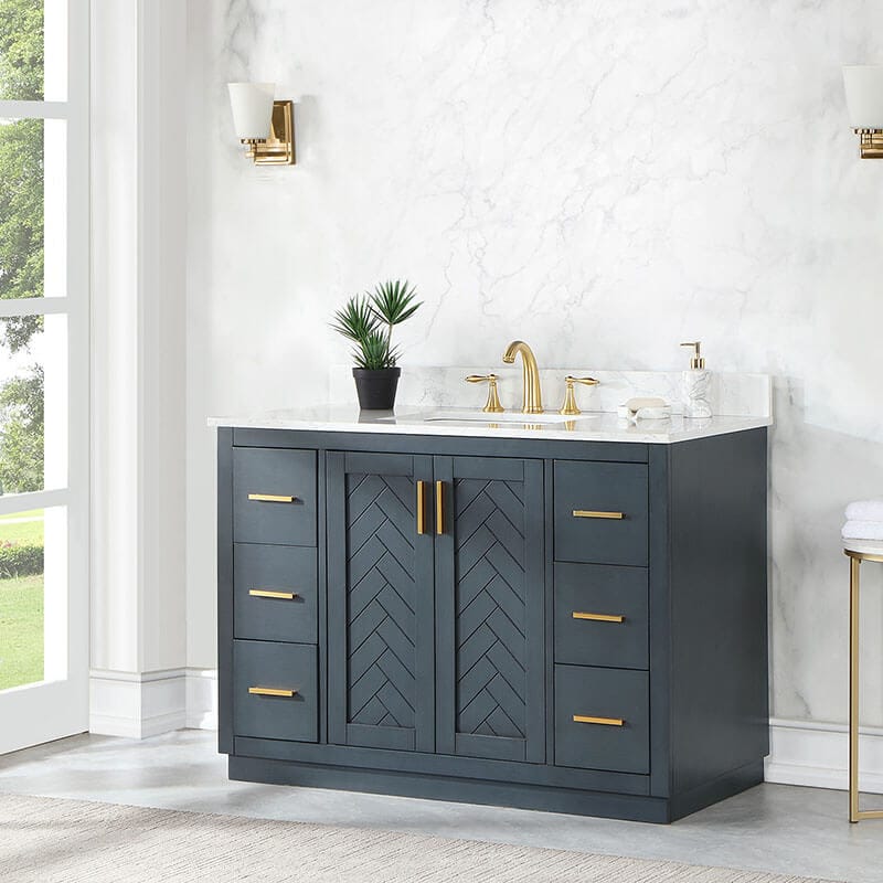 Altair Gazsi 48 inch Single Bathroom Vanity with Top Charcoal Blue Corner View