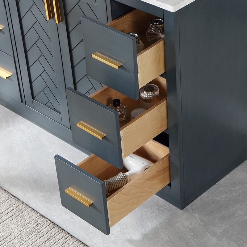 Altair Gazsi 48 inch Single Bathroom Vanity with Top Charcoal Blue Open Drawer