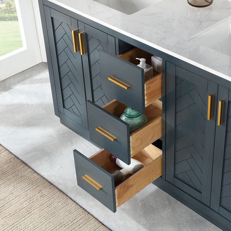 Altair Gazsi 60 inch Double Bathroom Vanity with Top Classic Blue Open Drawer