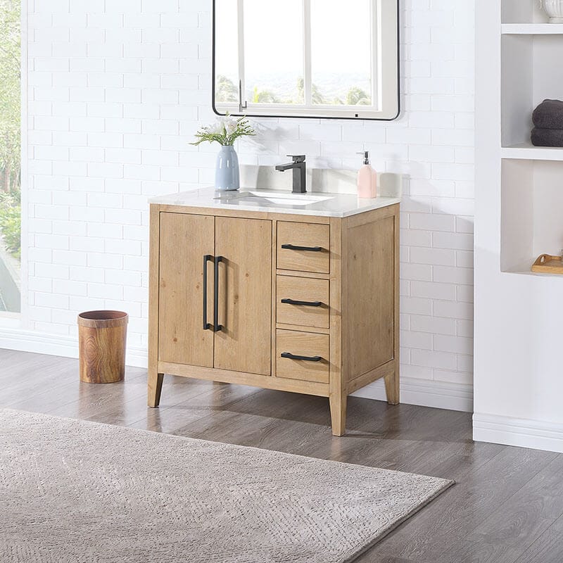 Altair Laurel 36 inch Single Bathroom Vanity with Top Weathered Fir Corner View
